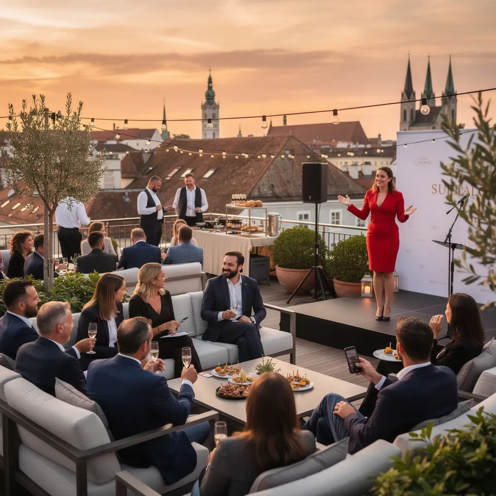 Ein Trainer, der Strategien zum Kauf und Verkauf von Immobilien auf einer Präsentationsfolie erklärt.